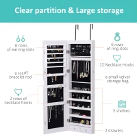 HOMCOM Mirror Jewellery Cabinet Armoire with LED Lights and 2 Keys, Wall Door Mounted Jewellery Organizer, Lockable Full-length Mirror, Wood Grain Grey(m-6)