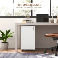 Vinsetto Vertical Steel Filing Cabinet on Wheels, 2-Drawer Lockable File Cabinet with Adjustable Hanging Bar for A4, Legal and Letter Size, White(m-9)