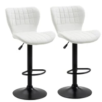 HOMCOM Bar Stools Set of 2 Adjustable Height Swivel Bar Chairs in PU Leather with Backrest & Footrest, White(m-13)