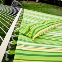Outsunny 75" Patio Outdoor Hammock, Striped Camping Hammock Lounge Bed Garden w/ Pillow, Green(m-10)