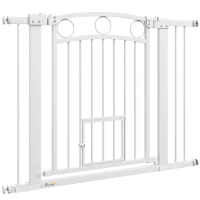 PawHut 30" Extra Tall Dog Gate w/ Cat Door, 2 Extension Kits, for Doorways, Hallways, Stairways, 30"-41" Width(m-2)