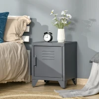 HOMCOM Industrial End Table, Living Room Side Table with Locker-Style Door and Adjustable Shelf, Grey(m-2)