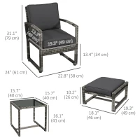 Outsunny 5 Pieces Patio Furniture Set with Armchair, Stool, Table, Cushions, Outdoor Wicker Conversation Sofa Set for Garden(m-3)