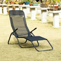 Outsunny Foldable Patio Lounge Chair, Outdoor Beach Lounger with Breathable Mesh Fabric, Zero Gravity Chair with Reclining, Footrests, and Armrests, for Garden, Pool, Black(m-8)