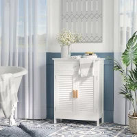 kleankin Bathroom Floor Cabinet, Freestanding Storage Cabinet with Double Doors and Drawer,  White(m-2)