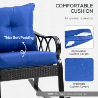 Outsunny Outdoor Wicker Rocking Chair with Padded Cushions, Aluminum Furniture Rattan Porch Rocker Chair w/ Armrest for Garden, Patio, and Backyard, Blue(m-5)