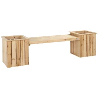 Outsunny Outdoor Wooden Garden Stool Bench with 2 Planters, Natural Wood(m-11)
