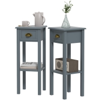 HOMCOM 2-Tier Side Tables Set of 2 with Drawer and Shelf, 2 Pieces End Tables for Living Room and Hallway, Gray