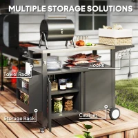 Outsunny Outdoor Grill Cart with Foldable Side Table, Stainless Steel Tabletop, Pizza Oven Stand with Storage Rack, Wheels(m-6)