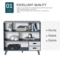 HOMCOM 3-Tier Child Bookcase Open Shelves Cabinet Floor Standing Cube Storage Organizer with Drawers - Gray(m-4)