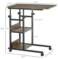 HOMCOM Mobile Standing Desk, Adjustable Height 31.5 inch Stand Up Desk with Wheels for Home Office, Rustic Brown(m-3)