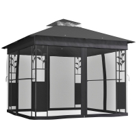 Outsunny 10' x 10' Outdoor Gazebo with Shelves and Netting, UV30+ Double Roof Patio Gazebo for Lawn, Backyard and Deck
