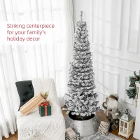 HOMCOM 6ft Flocked Christmas Tree, Pencil Christmas Tree with Realistic Branch Tips, Folding Metal Stand, Black(m-4)