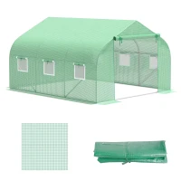 Outsunny Greenhouse Replacement Cover for 11.5' x 9.8' x 6.6' Walk-in Tunnel PE Hot House Cover with Zipper Door and 6 Roll Up Windows, Green (Frame Not Included)(m-11)