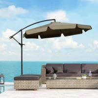 Outsunny 9' Offset Hanging Patio Umbrella, Cantilever Umbrella with Easy Tilt Adjustment, Cross Base and 8 Ribs for Backyard, Poolside, Lawn and Garden, Coffee(m-10)