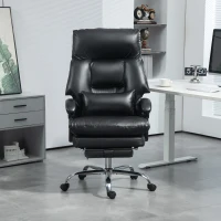 HOMCOM Overstuffed Office Chair, High Back Desk Chair with Foot Rest, Reclining PU Leather Computer Chair, Black(m-9)