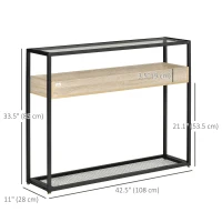 HOMCOM Industrial Narrow Console Table, Sofa Table, Entryway Table with Storage Shelf, Tempered Glass Top and Steel Frame for Living Room(m-3)