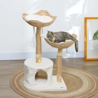 PawHut 37 Inch Modern Cat Tree w/ Wooden Scratching Posts, Condo, Beds, Cushions, Toy Balls & Anti-Tip Kit(m-10)