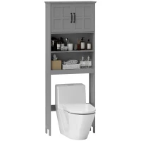 kleankin Modern Over The Toilet Storage, Bathroom Cabinets Over Toilet with Open Shelves and Double Door Cabinet, Grey(m-11)