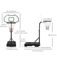 HOMCOM 51"-64" Height Adjustable Basketball System Poolside Hoop Stand Portable with Wheels(m-3)