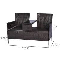 Outsunny Outdoor Patio Loveseat Conversation Furniture Set, Cushions & Built-in Coffee Table, Small 2-in-1 2 Person Seating for Front Porch, Balcony, Brown(m-3)