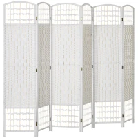 HOMCOM 6 Panel Folding Room Divider Portable Privacy Screen Wave Fiber Room Partition for Home Office White(m-11)
