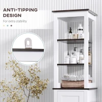 kleankin Tall Bathroom Cabinet Cupboard Storage Unit White Freestanding Shower Shelves(m-6)