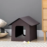 PawHut Heated Cat Houses for Outdoor and Indoor, Portable Kitty Shelter, Waterproof and Insulated, Brown(m-10)