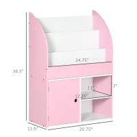 Qaba Toy Storage Organizer, Kids Bookshelf, Freestanding Children Bookcase with Cabinet for Toys Clothes Books, Pink(m-3)