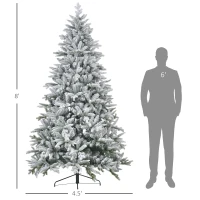 HOMCOM 8ft Artificial Flocked Christmas Tree with Snow Tips, Easy Assembly, Hinged Xmas Tree for Home Office Holiday(m-3)
