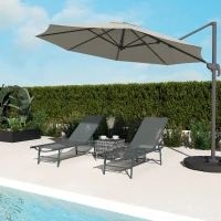 Outsunny 2 Pieces Folding Outdoor Lounge Chairs, Reclining Chaise Lounge Tanning Chair w/ Adjustable Back, Mesh Seat, Light Grey(m-8)