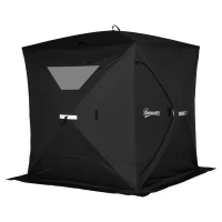 Outsunny 2-4 Person Pop-up Ice Fishing Tent Portable Ice Fishing Shelter with Windproof Windows and Carrying Bag Hub Fish Shelter, Black(m-2)