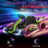 Aosom 24V 7.5 MPH Electric Go Kart with Adjustable Seat, Slow Start, Green(m-4)