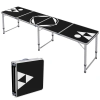 Outsunny Aluminum Camping Table with Adjustable Legs, 8' Folding Picnic Table for Travel, BBQ, Beach or Hiking, Black & White(m-1)