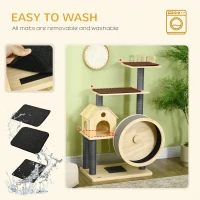 PawHut 56" Cat Tree Activity Condo Luxury Pine Wood  with Hamster-Wheel, Sisal Scratching Posts, Elevated Perches, & Roomy Interior(m-7)