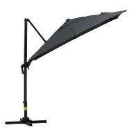 Outsunny 8FT Cantilever Patio Umbrella, Square Outdoor Offset Umbrella with 360° Rotation, Aluminum Hanging Umbrella with 3-Position Tilt, Crank & Cross Base for Garden, Dark Gray(m-11)