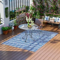 Outsunny Reversible Outdoor Rug, Patio Floor Mat, 6' x 9' Plastic Rug for Backyard, Deck, Beach, Camping, Dark Blue and White(m-8)