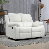 HOMCOM PU Leather Manual Recliner Sofa, Double Reclining Loveseat with Pullback Control Footrest for Living Room, White(m-1)