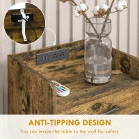 HOMCOM Tall Nightstand with Charging Station and LED Lights, Small Bedside Table with AC Outlets, USB Ports, 2 Drawers, Shelf(m-7)