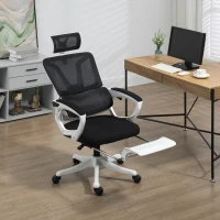Vinsetto High Back Home Office Chair, Fabric Computer Desk Chair with Adjustable Headrest, Lumbar Support, Armrest, Foot Rest, Reclining Back, Black(m-10)