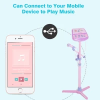 Qaba Kids Karaoke Disco Machine Toy Adjustable Microphone Speaker Stand Connected to iPod Phone MP3 Players Light Pink(m-5)