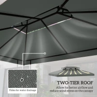 Outsunny 13' x 10' Gazebo Replacement Canopy 2 Tier Top UV Cover Pavilion Garden Patio Outdoor, Deep Grey (TOP ONLY)(m-4)