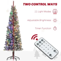 HOMCOM 6 ft Pencil Christmas Tree, Pre-Lit Flocked Xmas Tree with Dual Color LED Lights, 429 Tips and Metal Stand, Green(m-5)