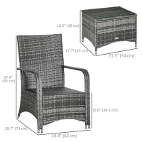 Outsunny 3 Piece Outdoor PE Rattan Patio Furniture Set Bistro Set w/ Cover, Tempered Glass Tabletop for Balcony, Pool, Grey(m-3)
