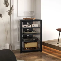 HOMCOM TV Stand, Entertainment Center with Storage Shelves and Steel Frame for Living Room, Black(m-8)