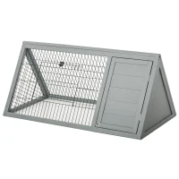 PawHut 46" x 24" Wooden A-Frame Outdoor Rabbit Hutch, Small Animal Cage, Bunny Hutch with Outside Run & Ventilating Wire, for Rabbits, Chickens, Ducks, Gray(m-11)