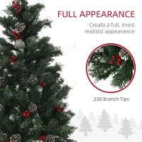 HOMCOM 4FT Pre-Lit Decorated Christmas Tree with Red Berries and Pine Cones Snow Flocked Christmas Tree with LED Lights Green(m-5)