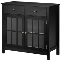 HOMCOM Sideboard Buffet Cabinet, Accent Kitchen Cabinet with Glass Doors, Shelf and 2 Drawers, Black(m-11)
