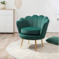 HOMCOM Modern Accent Chair, Velvet-Touch Fabric Leisure Club Chair with Gold Metal Legs for Bedroom, Dark Green(m-8)