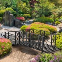 Outsunny 6' Metal Arch Backyard Garden Bridge with 660 lbs. Weight Capacity, Safety Siderails, Vine Motifs, Easy Assembly for Backyard Creek, Stream, Pond, Black(m-10)